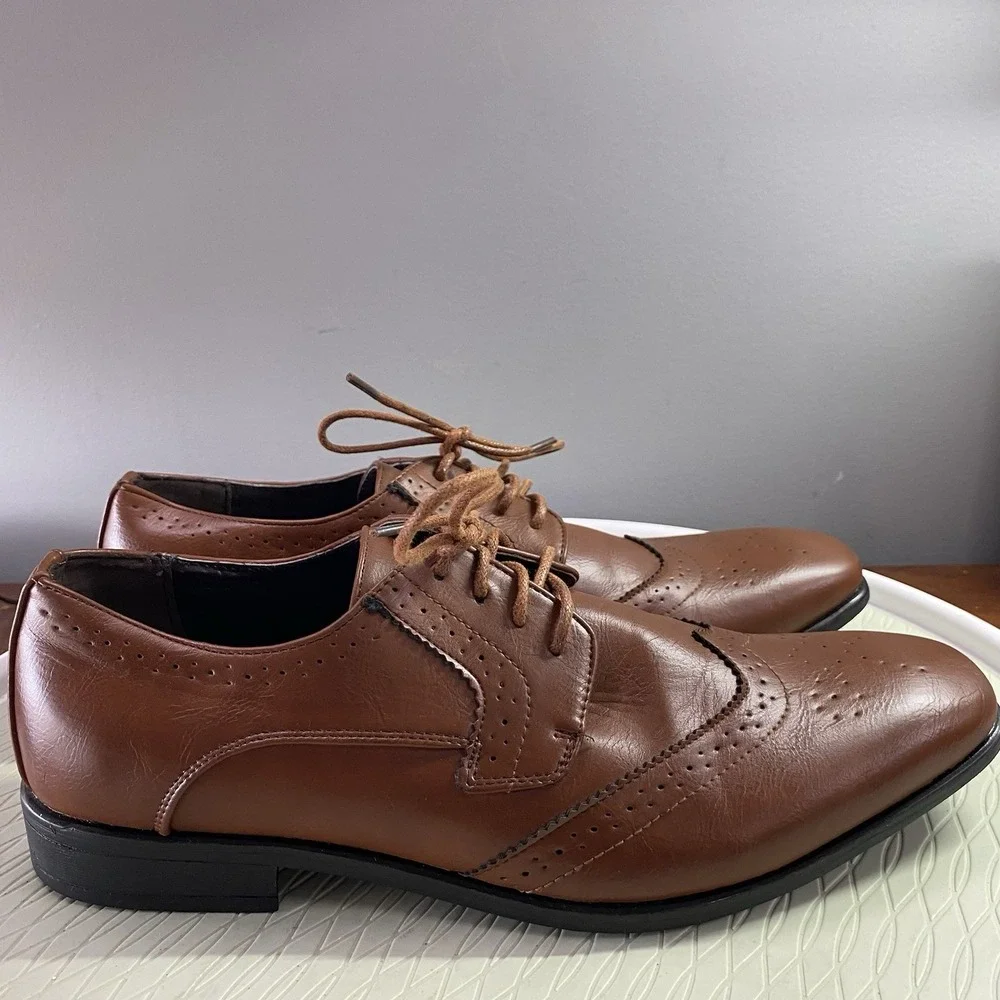 Men's BRAVO King 2‎ Wingtip Dress Shoes Sz.11.5W Brown Leather PROM WEDDING